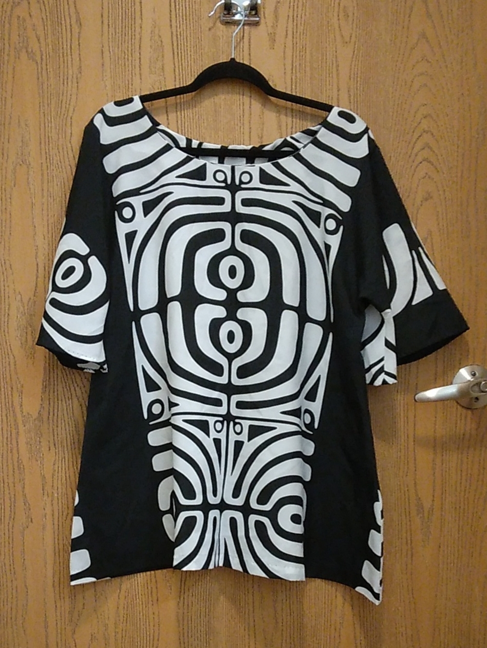Vintage Green Castle Black & White Geometric Print Top Tunic